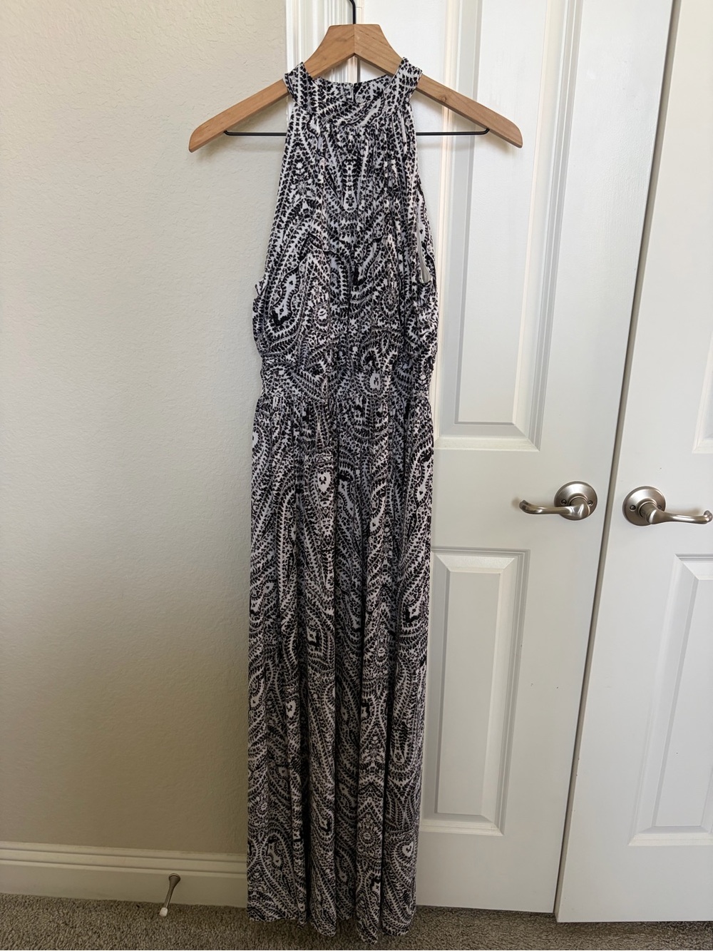 Heritage Black and White Paisley Halter Maxi Dress